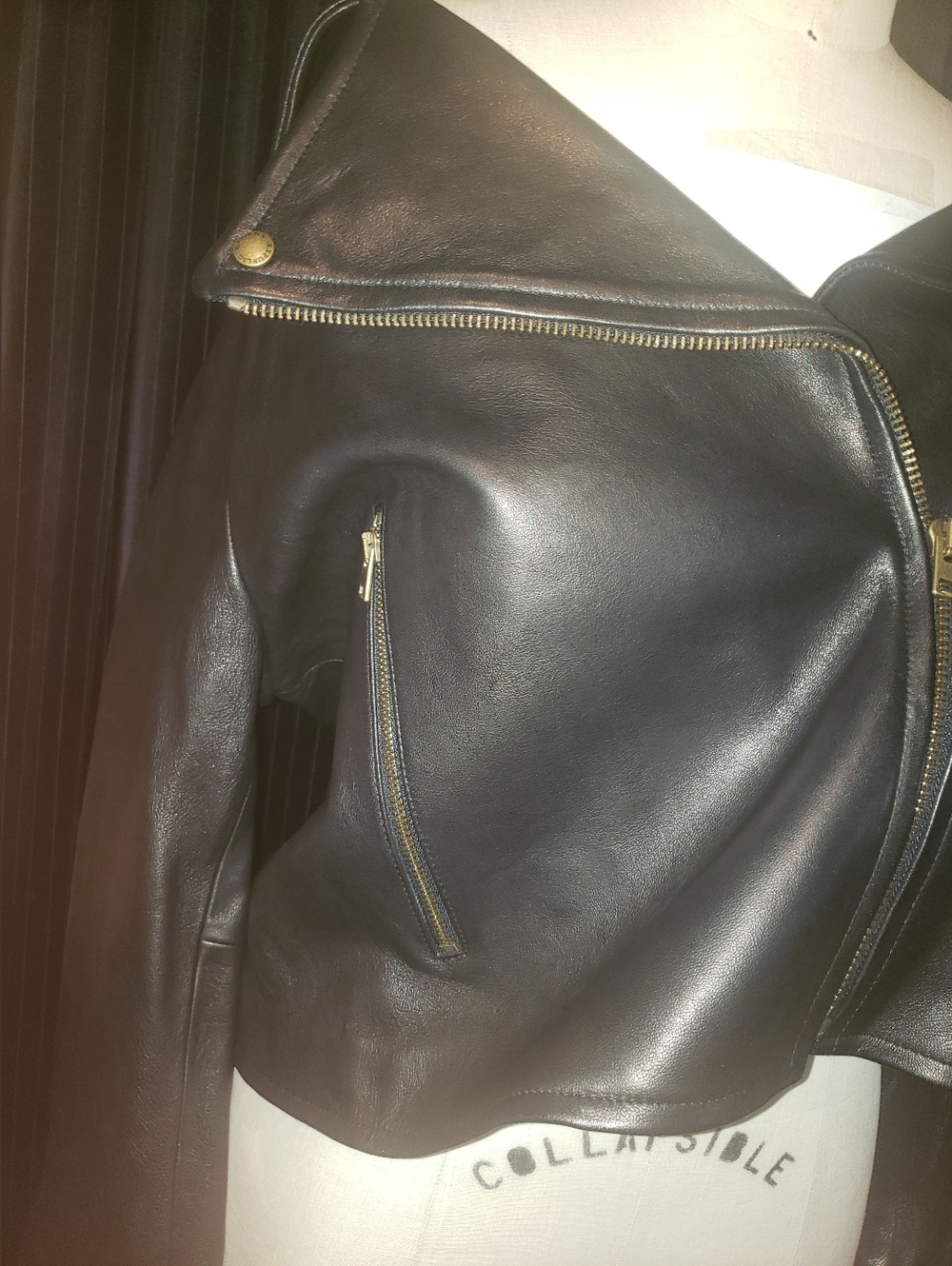 NWT B.R. Lambskin Leather Brass Hardware Biker Crop Jacket L - Picture 2 of 13
